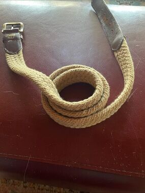 Men's Woven Rope Belt with Brown Leather Trim, XL